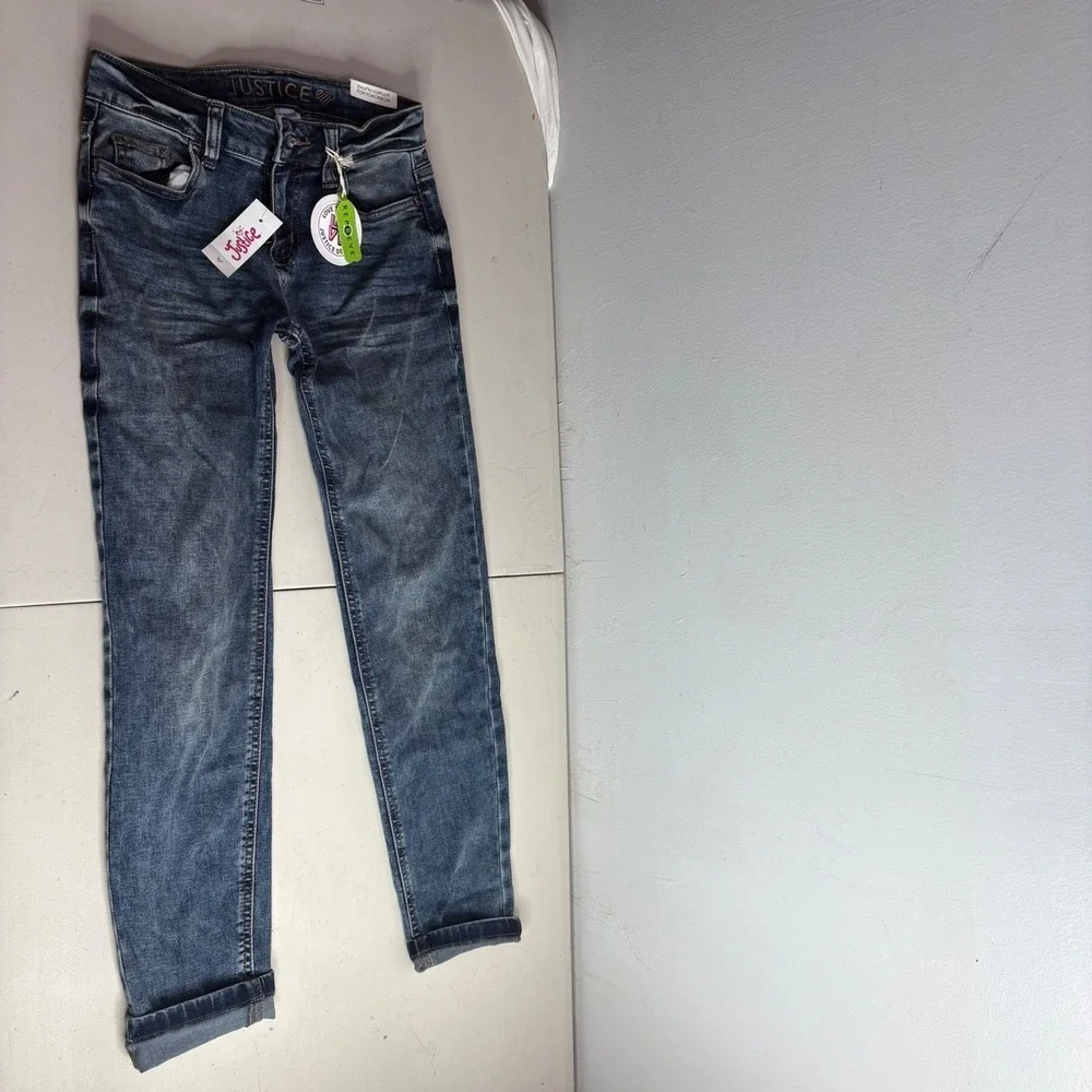 Justice Girls Jeans Size 12 Slim Blue Wash Distressed Slim Fit Pants NWT